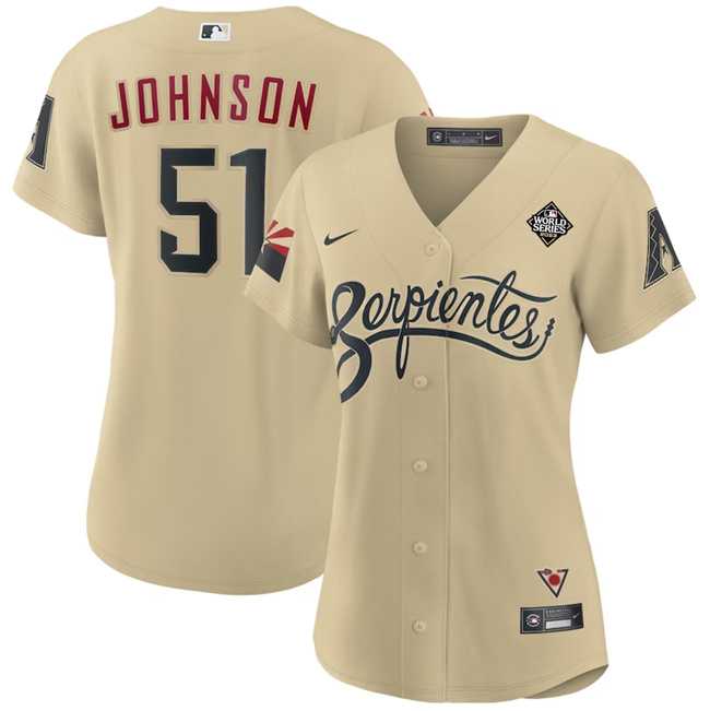 Womens Arizona Diamondbacks #51 Randy Johnson Gold 2023 World Series City Connect Stitched Jersey(Run Small) Dzhi